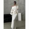 2024 European & American Style Off-the-Shoulder Knitted Sweater Two-Piece Set with Long Sleeves