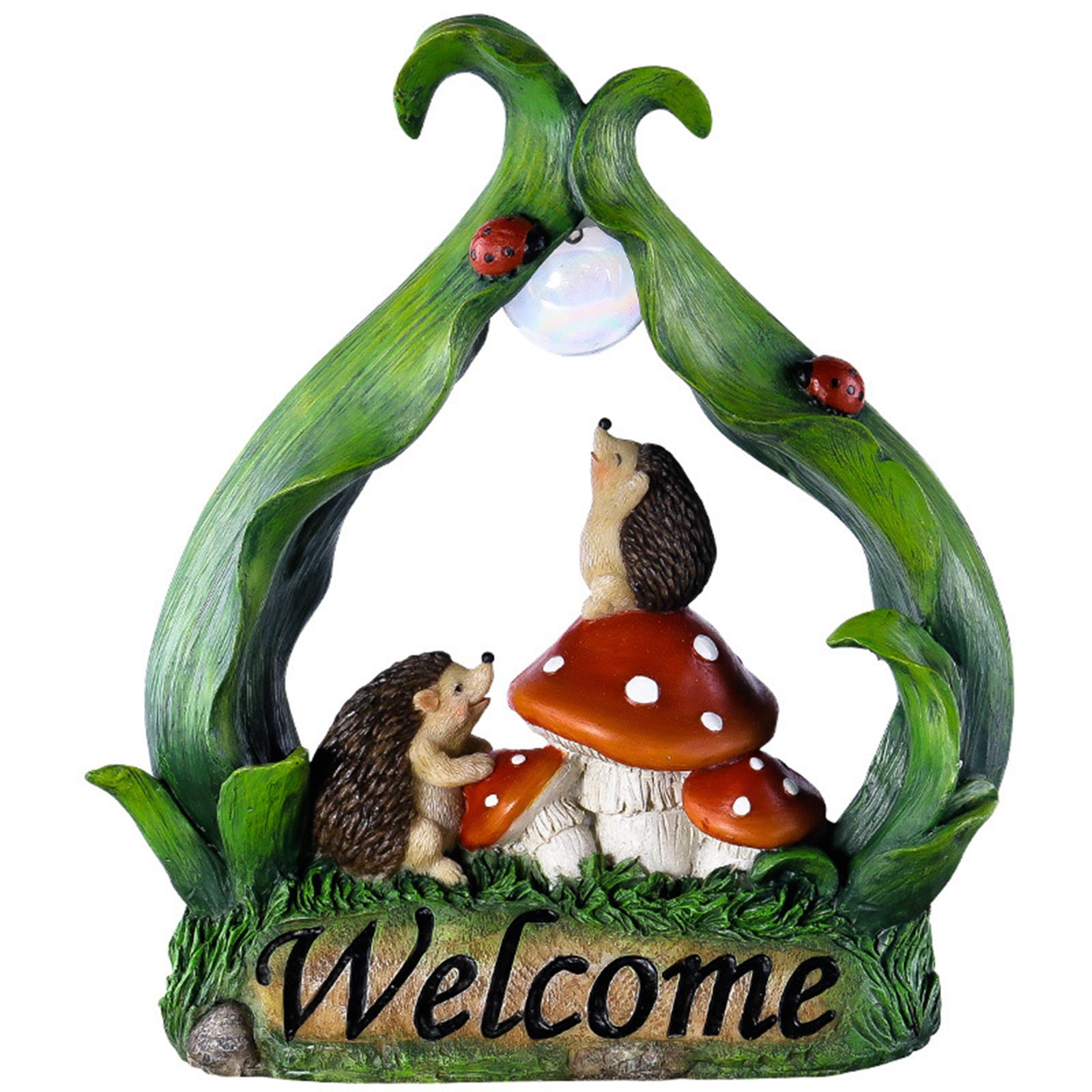 Solar Hedgehog Statue Welcome Sign Garden Decor Solar Powered Cute Cartoon Animals hedgehog #1