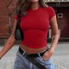 Modisches einfarbiges Rundhals-Kurzarm-Freizeit-Kurzarm-T-Shirt für Damen