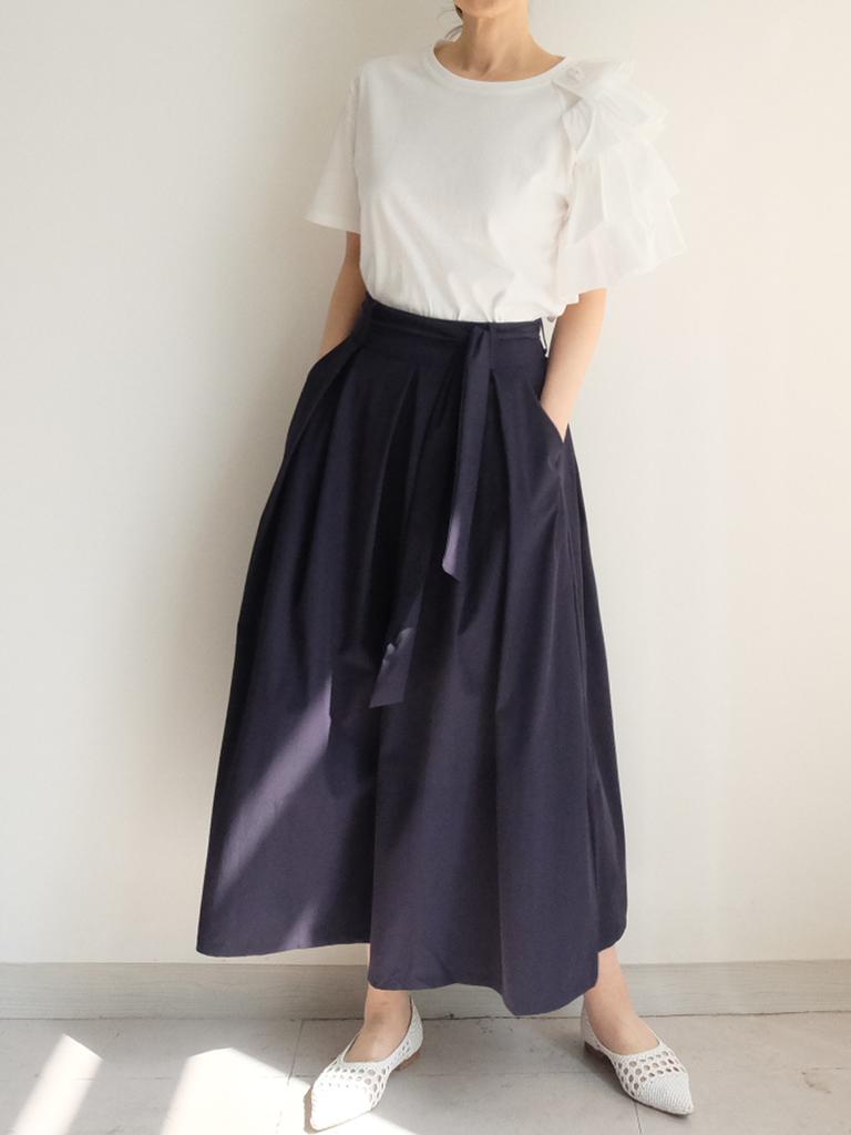 Bloom Mono Pleated Banding 9/10 Wide Long Skirt Pants