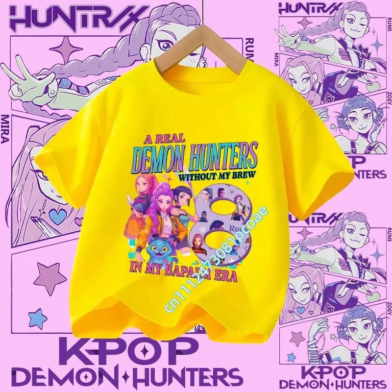 New K Pop Demon Huntersd T-shirt for Children Cartoon Birthday Number Printed T Shirts Girls Short Sleeves Tops Kids Clothing