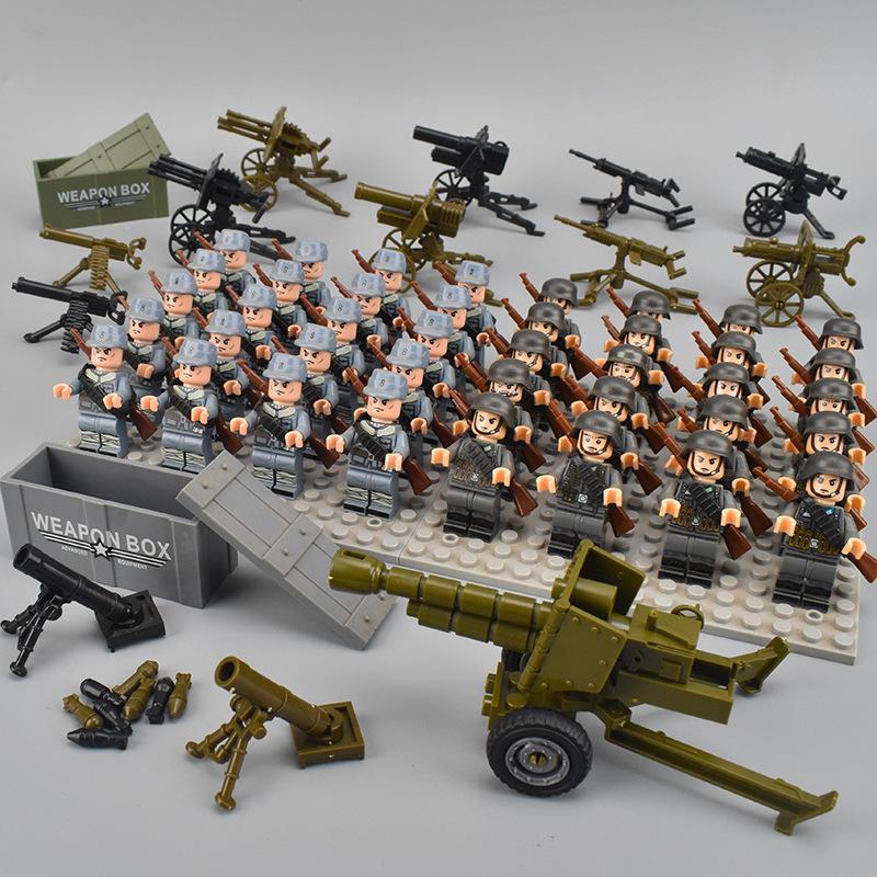 40pcs WW2 Military Figures Building Blocks Army Soldier Battlefield Machine Gun Weapons Bricks Kids Toy