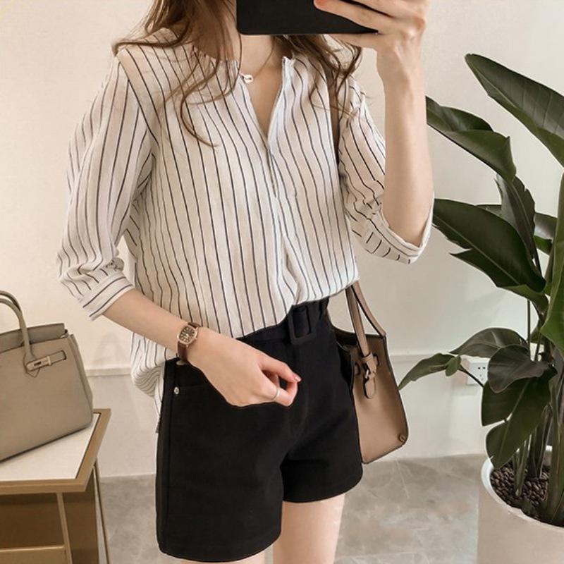 

Женские свободные повседневные рубашки в полоску с принтом, рубашки с рукавами три четверти, топы L