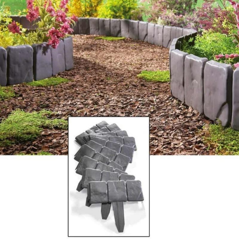 5/10 Stück Kunststoff Gartenmauer Zaun Rand Steinoptik Begrenzung, Nachahmung Stein Gartenzaun, Kunststoff Garten Steinoptik Rand Zaun,