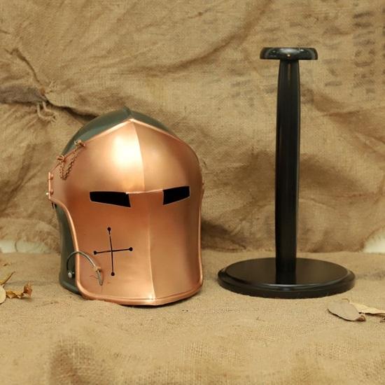 Średniowieczny hełm krzyżowca Miedź Zielona zbroja rycerska Ręcznie robiony Cosplay