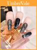 Trendy Black Cat Eye Manicure Stickers Sparkling Gems And Handcrafted Design