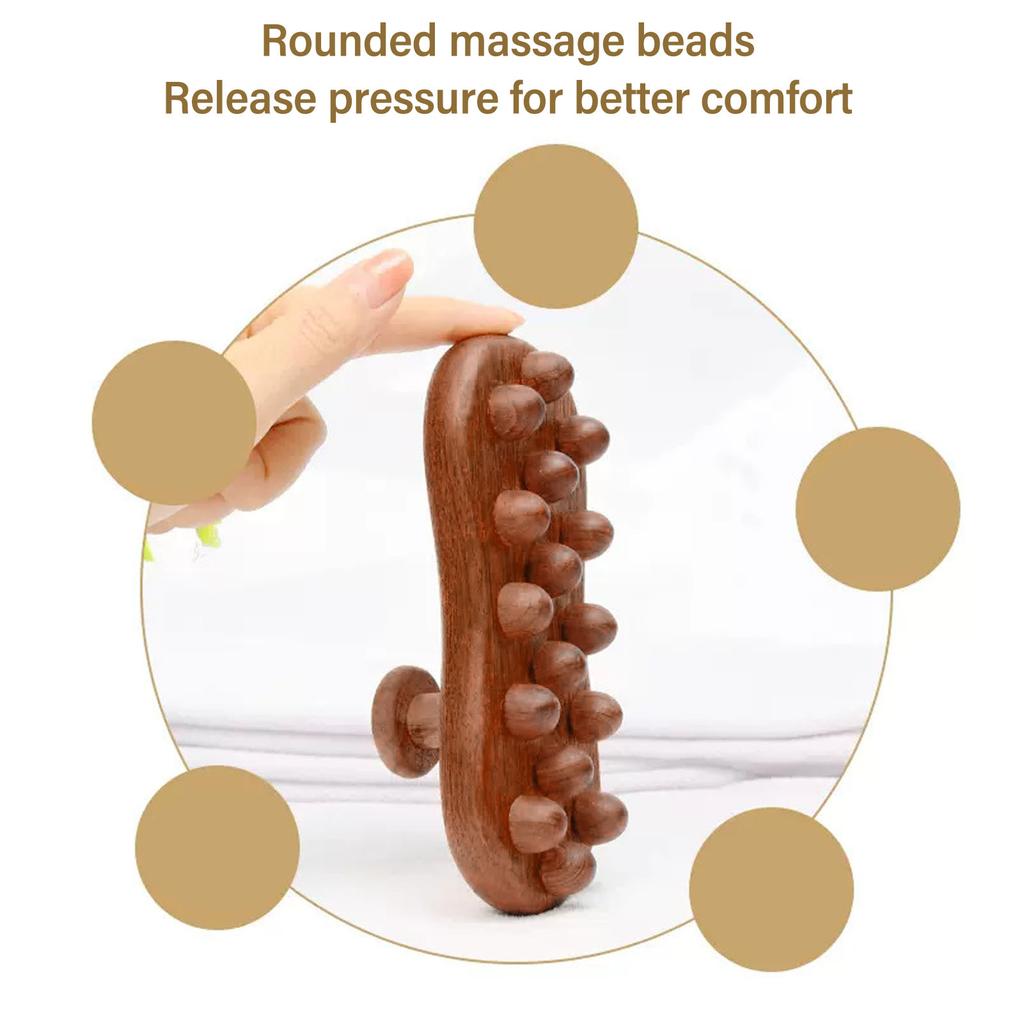 Lymphatic Drainage Cellulite Massager Sandalwood 16 Beads Portable Manual Wooden Massage Brush for Neck Abdomen Legs