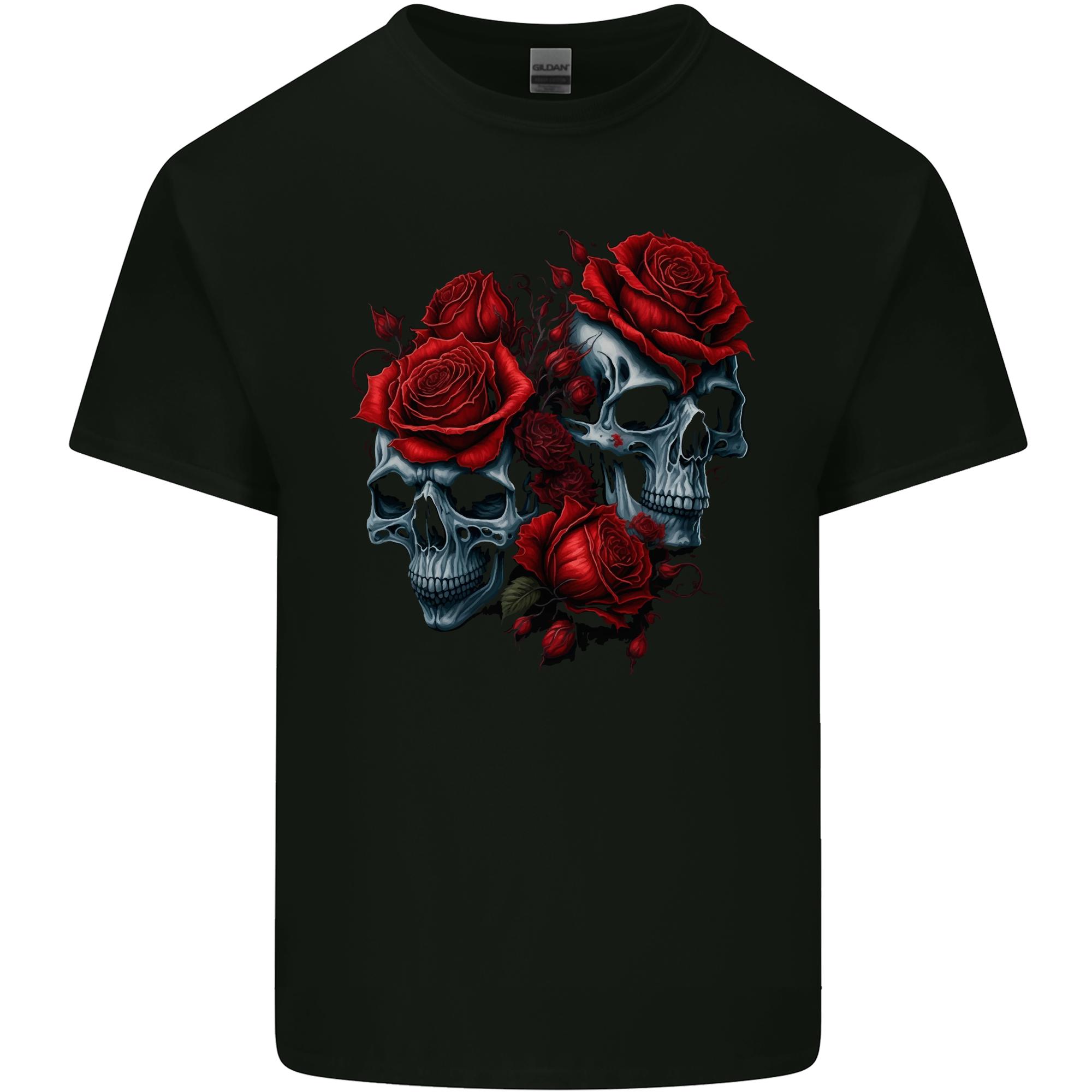 Two Skulls With Roses Gothic Goth Unisexs Light Cotton TShirt S