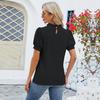 Summer Women's T-shirt Lace Neck Bubble Sleeve Loose Pleated T-shirt