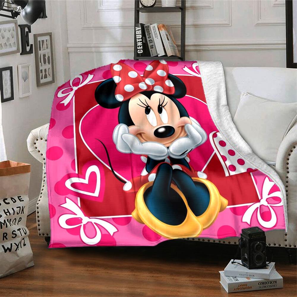 Minnie Mouse Heart Love Flannel Blanket Super Soft Warm Cozy Blanket For Sofa Bed Office Travel Allseason Home Decor Gift