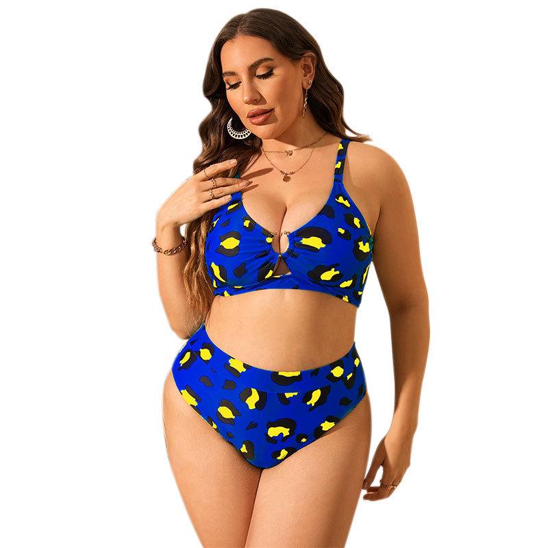 2024 Damen Übergröße High Waist Dreieckiger Badeanzug mit Print - Europäischer & Amerikanischer Stil