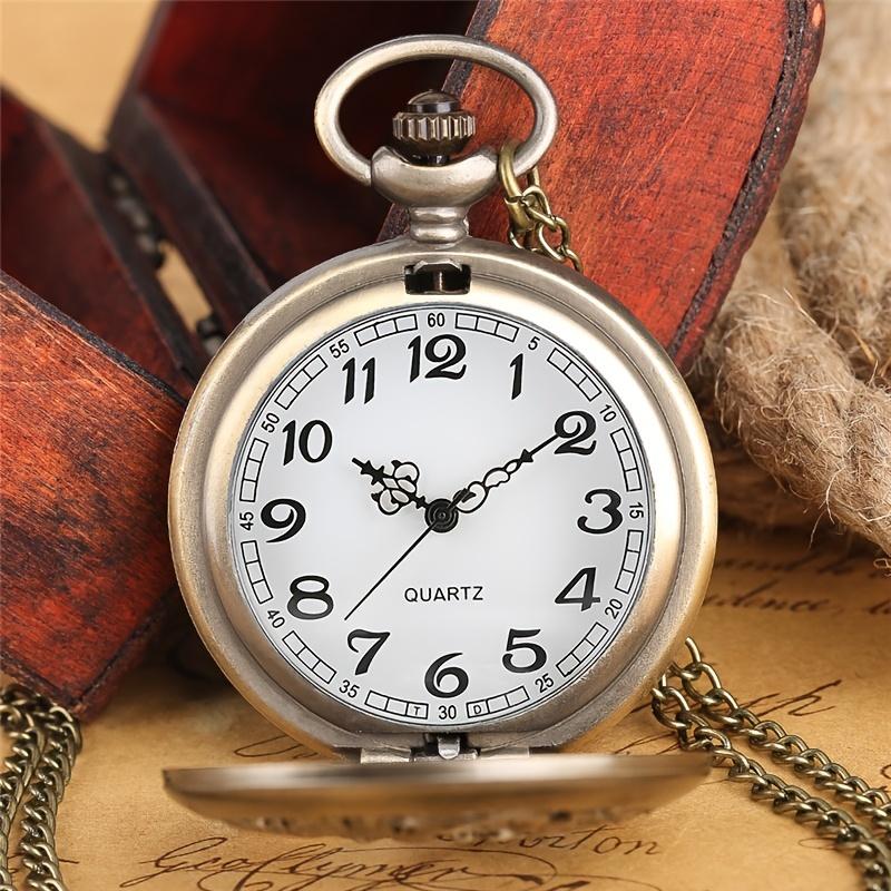 Antique Double Dragons Playing with Beads Pattern Quartz Pocket Watch With Necklace Chain Vintage Gift for Male Women and Kids