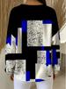 All-print plus size women's round neck buttoned waffle sweatshirt with geometric block print design