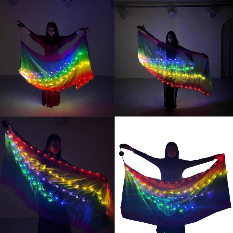 LED Dance Silk Veil Belly Dance Ball LED Light Silk Veils Rectangle Veil Party Supplies for Belly Dance Performances