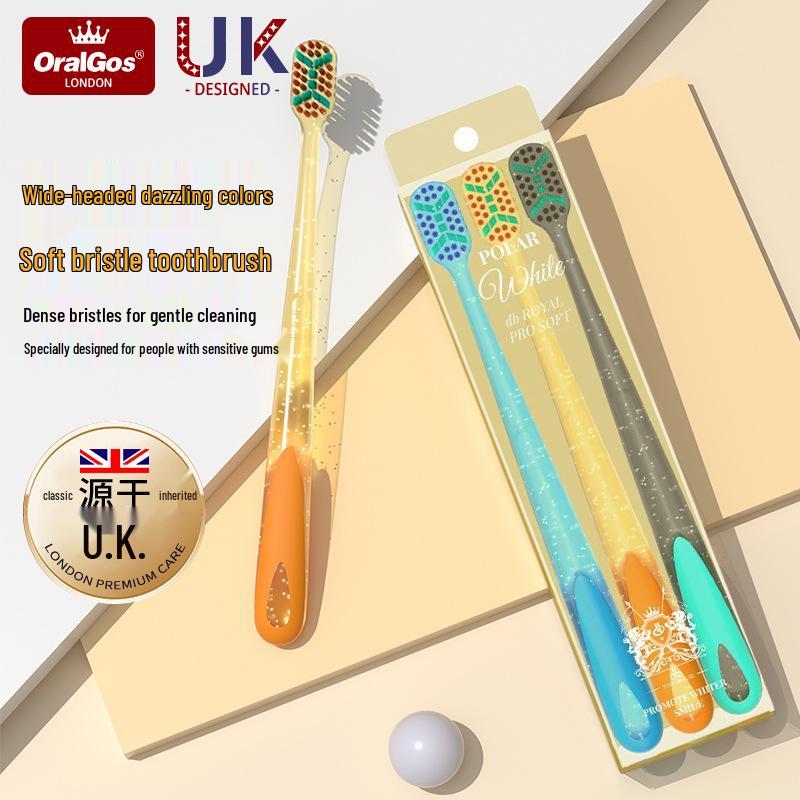 UK Soft Bristle Adult Toothbrush Set - Large Wide Head, High-Grade, 3-Piece for Home Use