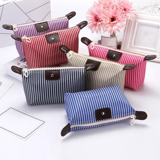 Striped Cosmetic Bag Portable Zippered Small Makeup Bag Foldable Stylish Toiletry Bag for Makeup Brushes Skincare Products