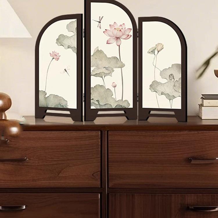 Chinese Lotus Retro Desktop Ornament: Decorative Painting for Tea Room or Home Entryway Cabinets