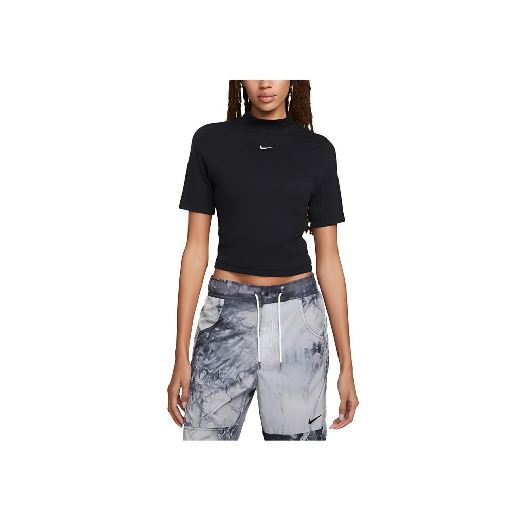 Nike Sportswear Essentials Solid Logo High Neck Cropped Top Women Tops Black DV7959-010