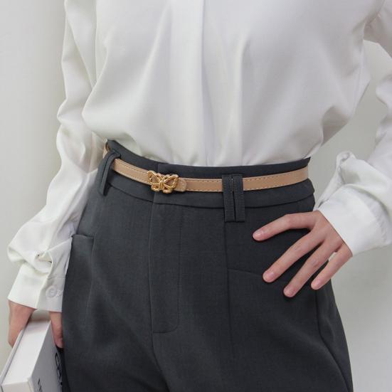 Metal Butterflies Buckle Belt Imitation Leather Women Belt Versatile Solid