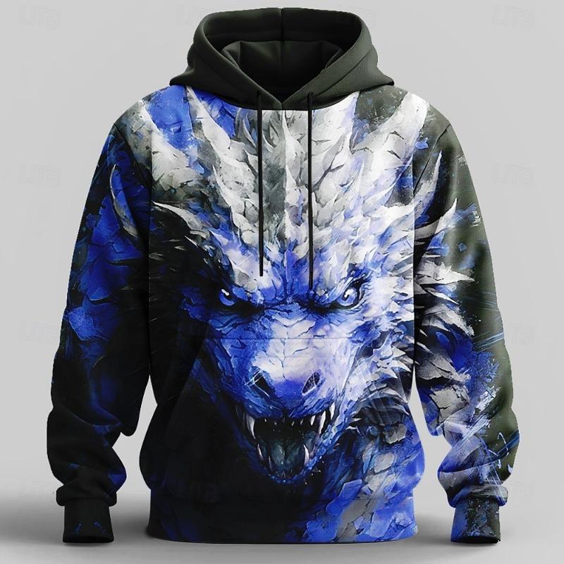 Men's Dragon 3D Hoodie Sweatshirt Cool Party Crew Neck Club Streetwear Gold Drawstring Fall Winter Designer hooded hoodies