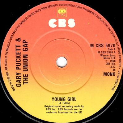 7inch Record GARY PUCKETT  THE UNION GAP  Young Girl  Woman Woman MCBS5970 CBS UK Rock Used