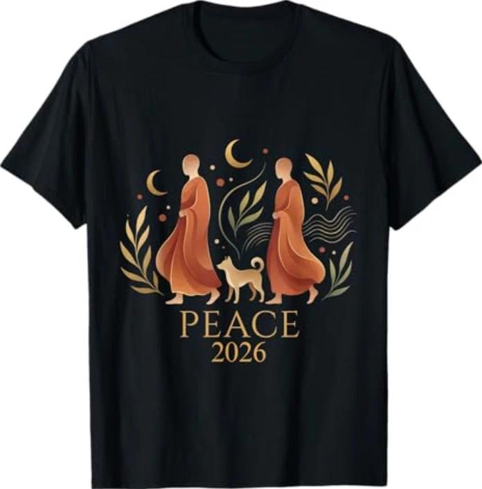 Walk Peace 2026 World Peace Monks with Aloka Dog Spiritual T-Shirt 4XL