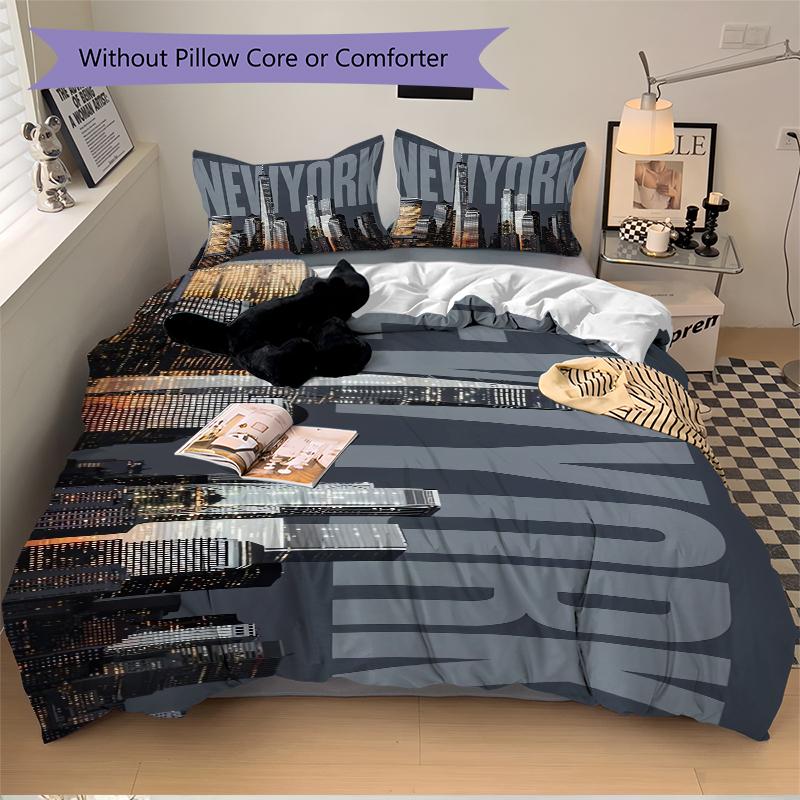 3Pcs New York City Skyline Bedding Set Quilt Cover Pillowcase Home Christmas Xmas Halloween Gift 1 Duvet Cover 2 Pillowcase M928873