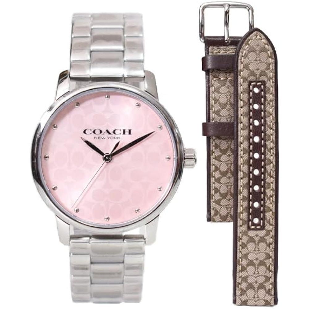 

Grand 34mm 14000088 Coach Pink Dial Stainless Steel Mineral Glass Quartz Watch Watch