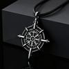 Vintage Norse Viking Rune Compass Pendant Necklace for Men, Adjustable Rope Chain Stainless Steel Jewelry Graduation Guide Gift