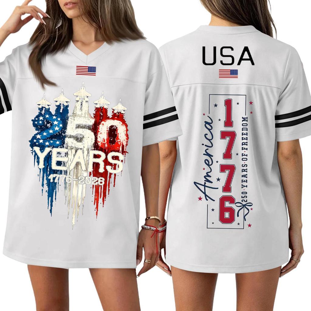 Damen Casual Mode V-Ausschnitt Sport Unabhängigkeitstag Druck Kurzarm Sport T-Shirt Top