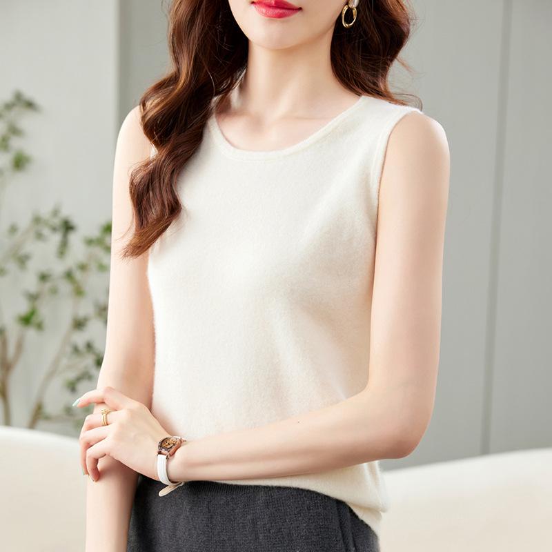Women's 100% Cashmere Round Neck Spaghetti Strap Knit Vest - New Autumn/Winter Style Sleeveless Base Layer.