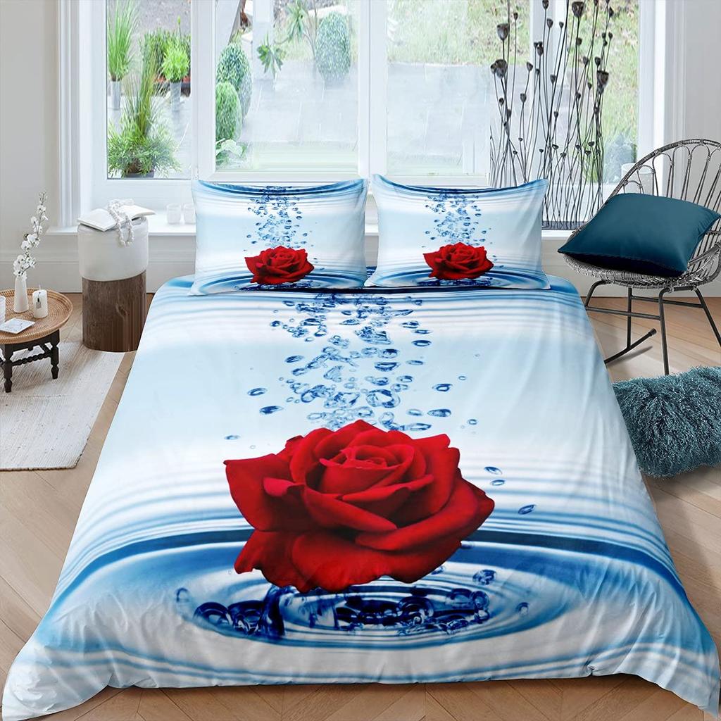 Rose Bettbezug-Set Damen Chic Lila Blumenmuster Bettwäsche-Set Romantische Blumen Glitzer King Size Bettdeckenbezug Für Paare