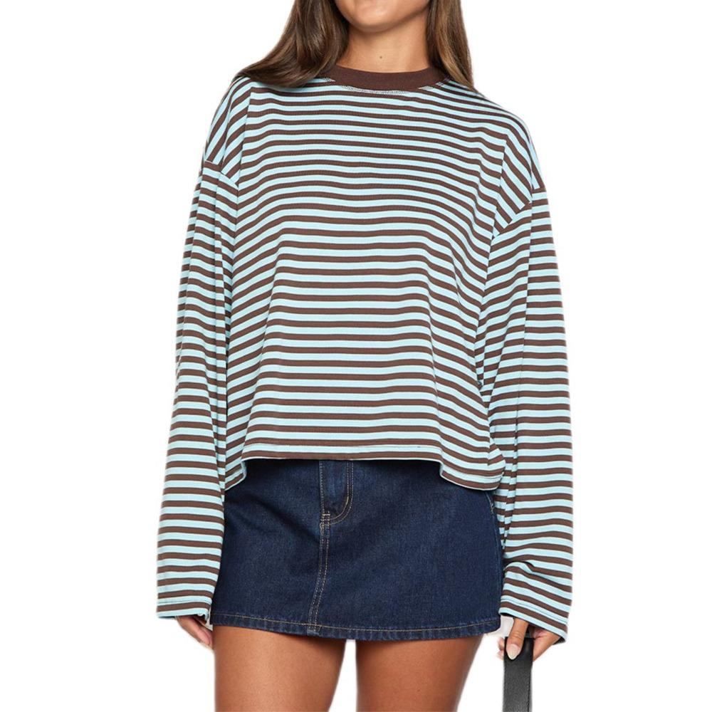 Women's Crew Neck Long Sleeve Striped Oversized Casual Tee Tee Shirt for Fall Daily Wear
