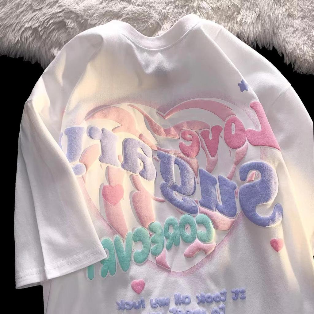 Women's Oversized Heart Design Blue Cotton Tee - Sweet & Spicy Summer Style