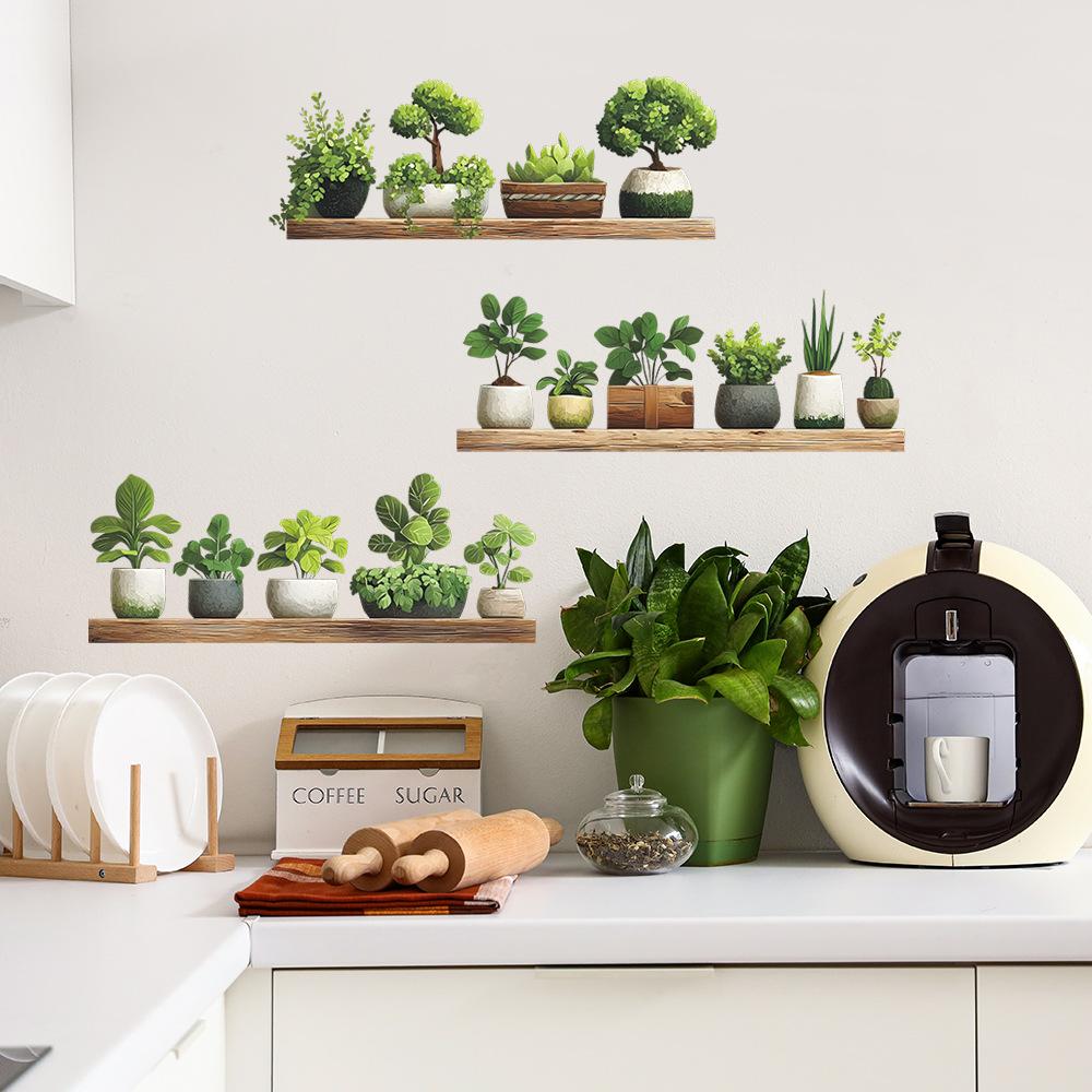 Green Plant Potted Plant Shelving, Bedroom and Living Room Wall Beautification and Decoration, Wall Stickers