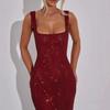 Sexy Shoulder Strap Sequined Mesh Diamond Suspender Dress Women's Spring and Summer New Temperament Waist Pullover Hip Skirt