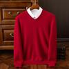Pánský 100% kašmírový svetr z merino vlny s výstřihem do V, pulovr, smart casual, základní, s dlouhým rukávem, pletené oblečení, topy, podzim zima