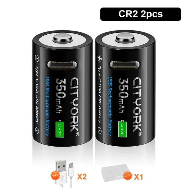 Cityork 3,7V Lithium CR2 Wiederaufladbare Batterie Kamera Entfernungsmesser Scheibenbremsschloss GPS Sicherheit Medizinisches Gerät + Kostenloses Typ-C-Kabel