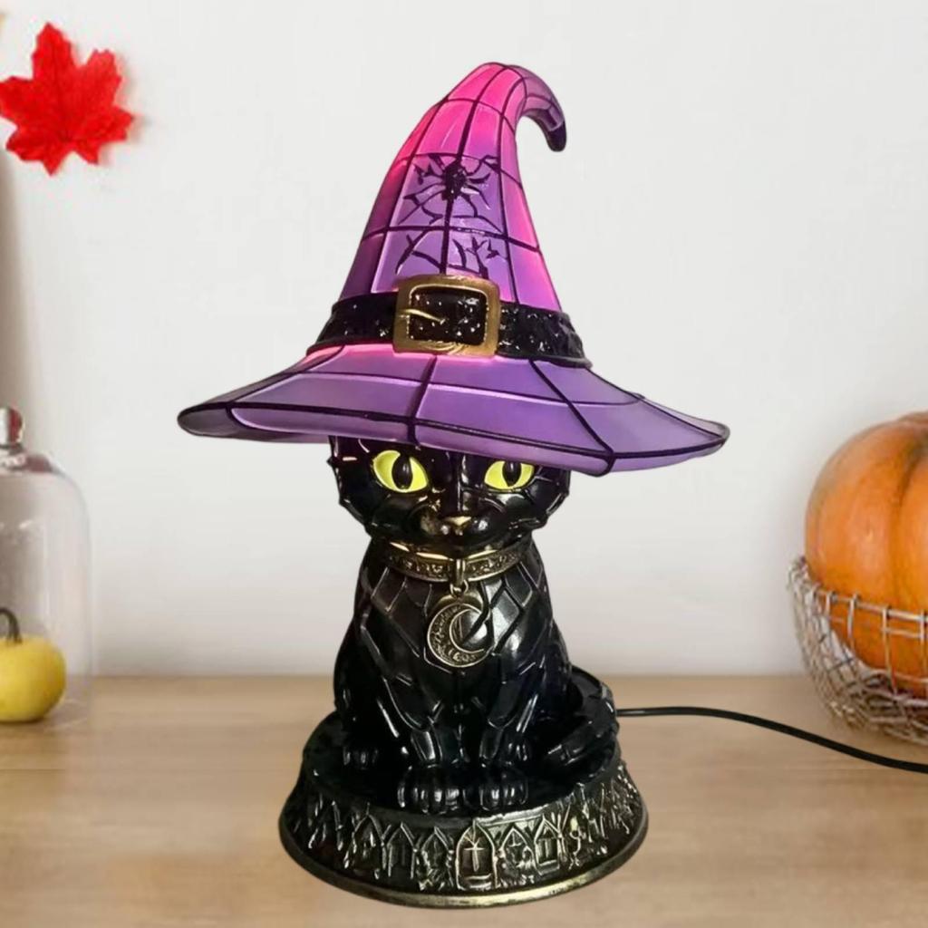 Black Cat Witch Hat Lamp Decorative Gift Halloween Lighting Decor Gothic Night Light