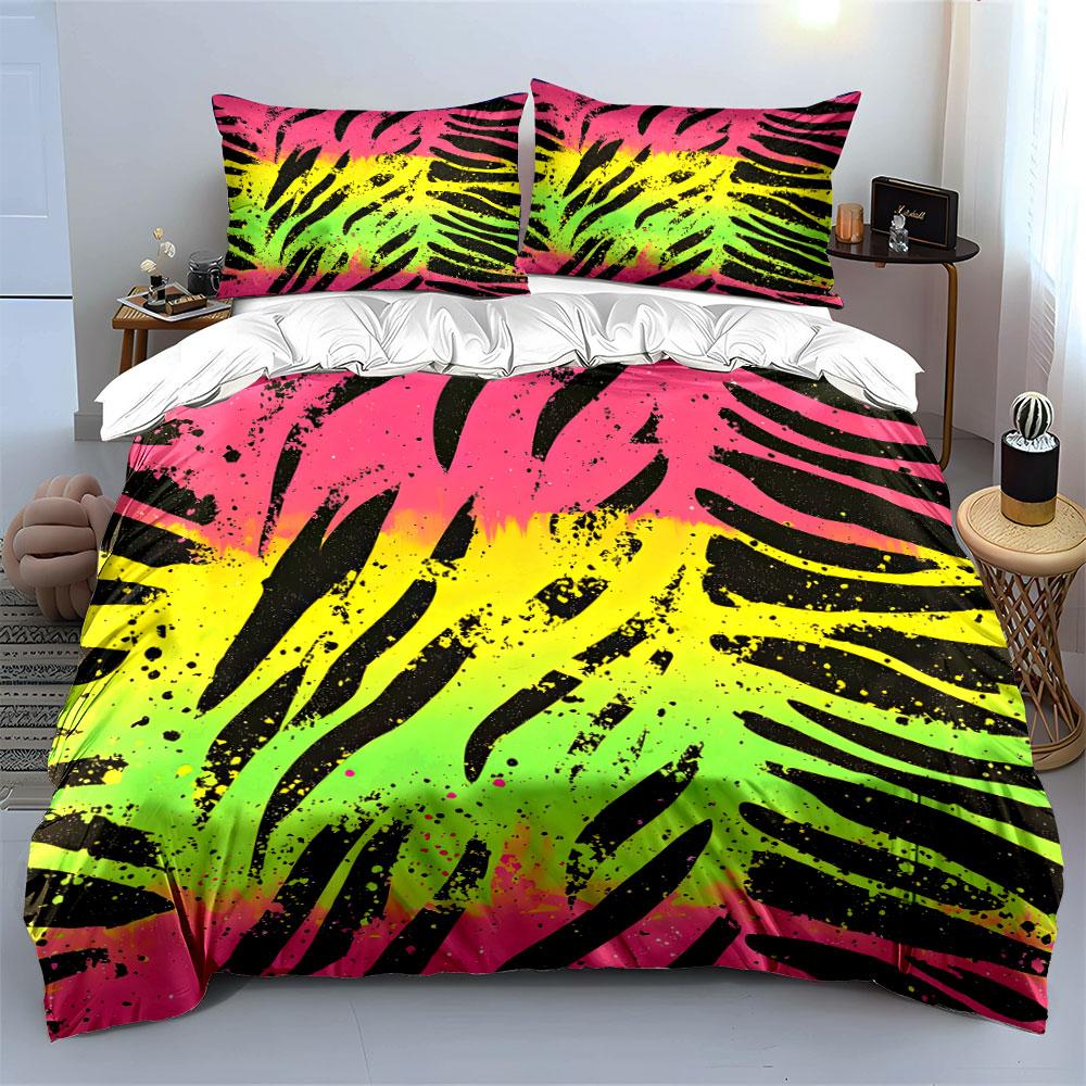 "Vibrant Zebra Pattern Bedding Set"  Kid's and Adults' Bedroom Decor, Exquisite Three-piece Bedding Set Gift