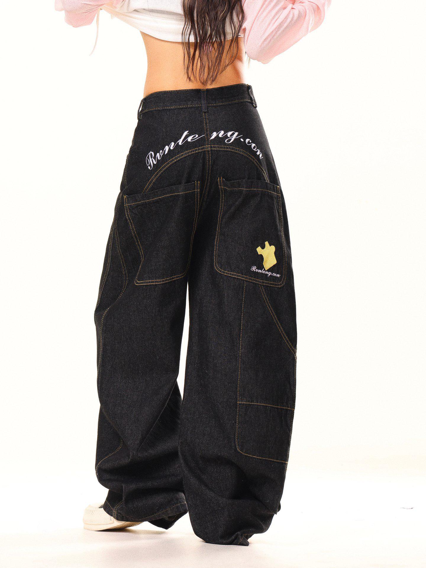 Women s Autumn Embroidered Multi-Pocket Slim Fit Jeans 2XL