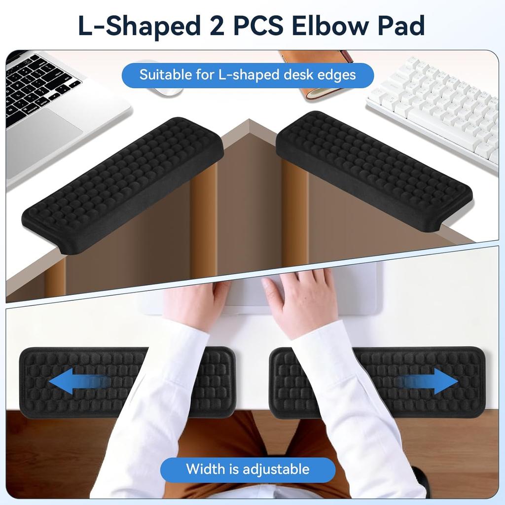 L-Shaped Elbow Pad for Desk, 2-Piece Arm Rest for Desk Wrist Support, Ergonomic Desk Edge Cushion Memory Foam Elbow Support for Work, Study, and