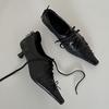 Fashion Retro Square Toe Lace Up Leather Pumps 2025 New Spring Temperament Niche Women Mid Heel Shoes Versatile Soft Women Shoes