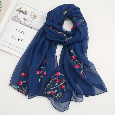 Embroidered Chiffon Hijabs Scarf for Muslim Women Solid Color Long Shawls Wraps Islam Ramadan Turbans Muslim Women Hijab Cap