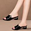 Thick-heeled Thick-soled Slippers for Women's Outer Wear 2025 Summer New Thick-heeled Soft-leather Mother Cool Slippers Fashionable Low-heeled Slipper