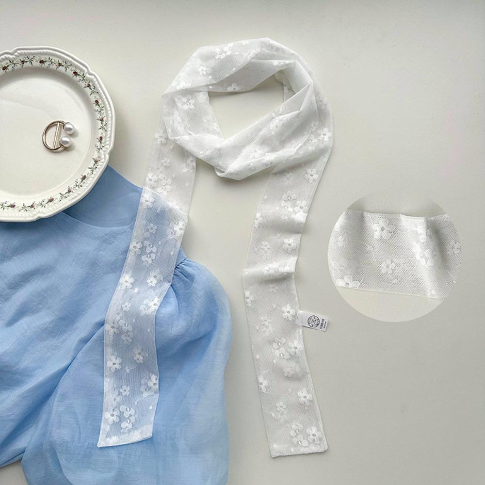 White Black Lace Long Scarf French Style Long Ribbon Trendy Neck Strap  Women