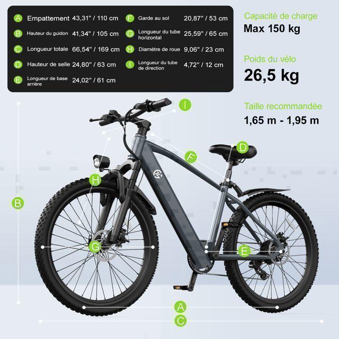 Vélo Électrique Tout Terrain 26×1.95", E-Bike L26 - Moteur 250W - Batterie 36V - Autonomie 70 km (Mode ASSIST) -Shimano 7 vitesses