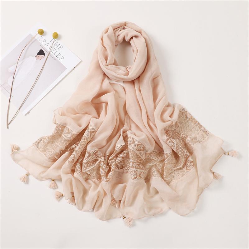 Fashion Autumn Cotton Viscose Scarf Lace Floral Patchwork Shawls Wrap Neck Hair Tie Band Beach Hijab Head Female Foulards Snood