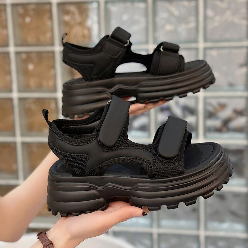 

Женские летние сандалии 2025 новая платформа маффин римские сандалии на липучке женская обувь повседневная пляжная женская обувь 40 чёрный