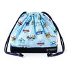 Stylish and Cute Drawstring Lunch Bag for Boys, Medium Size, with Gusset, Featuring a Fully Open Accelerator Working Vehicle (light Blue), Colorful